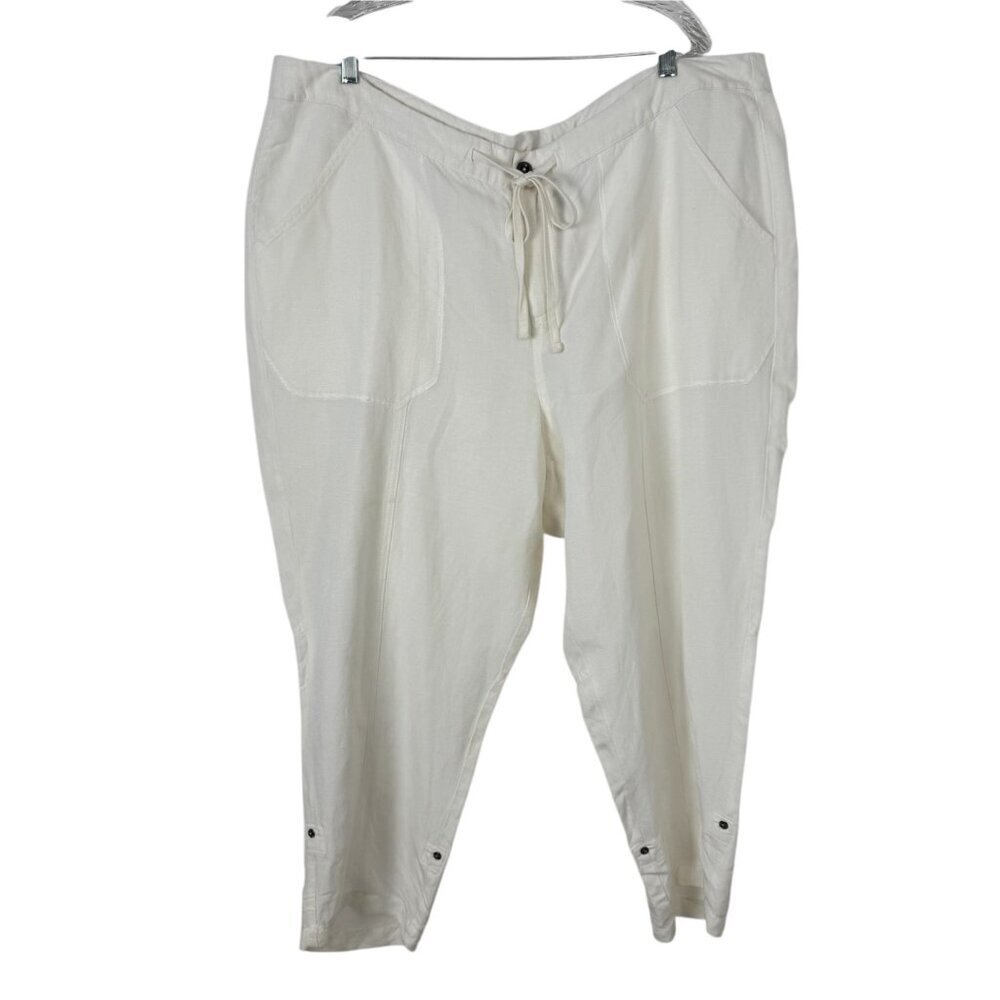 Lane Bryant Ivory Linen Rayon Wide Leg Lightweight Trouser Pants READ Sz 22/24